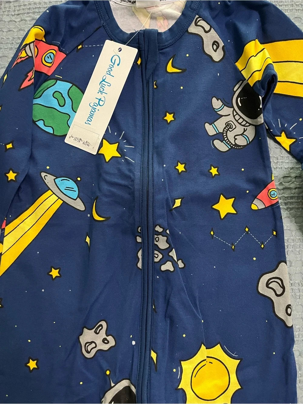 Kids Space-Themed One-Piece Pajamas - Navy with Yellow Stars